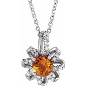 Sterling Silver Natural Citrine & .07 CTW Natural Diamond Halo-Style 16-18" Necklace