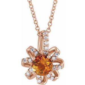 14K Rose Gold Natural Citrine & .07 CTW Natural Diamond Halo-Style 16-18" Necklace