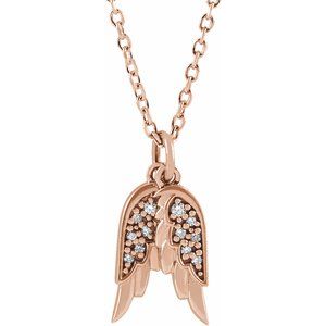 14K Rose .03 CTW Natural Diamond Angel Wings 16-18" Necklace