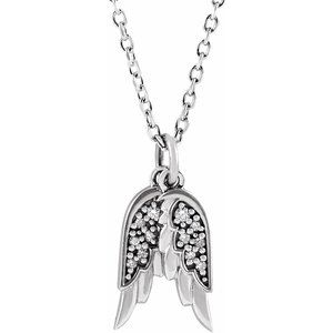 14K White Gold .03 CTW Natural Diamond Angel Wings 16-18" Necklace