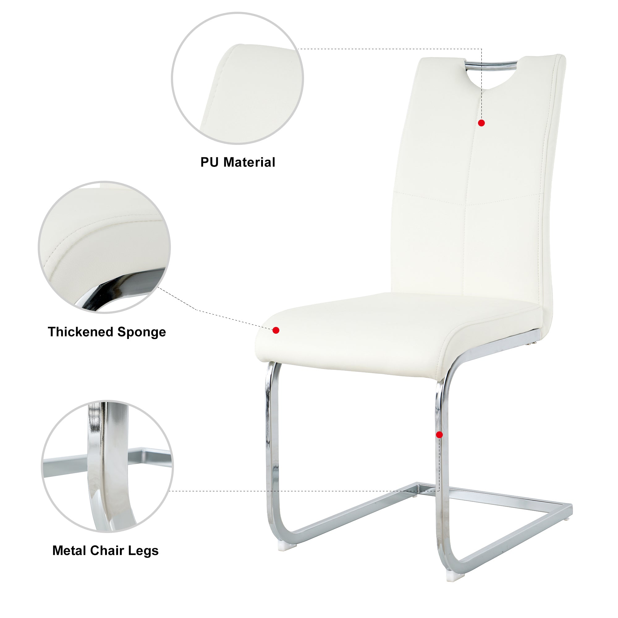 Modern style glass dining table, elegant transparent design, sturdy stainless steel base, white dining chairs set, electroplated chair legs, suitable for dining room and kitchen (set of 7)