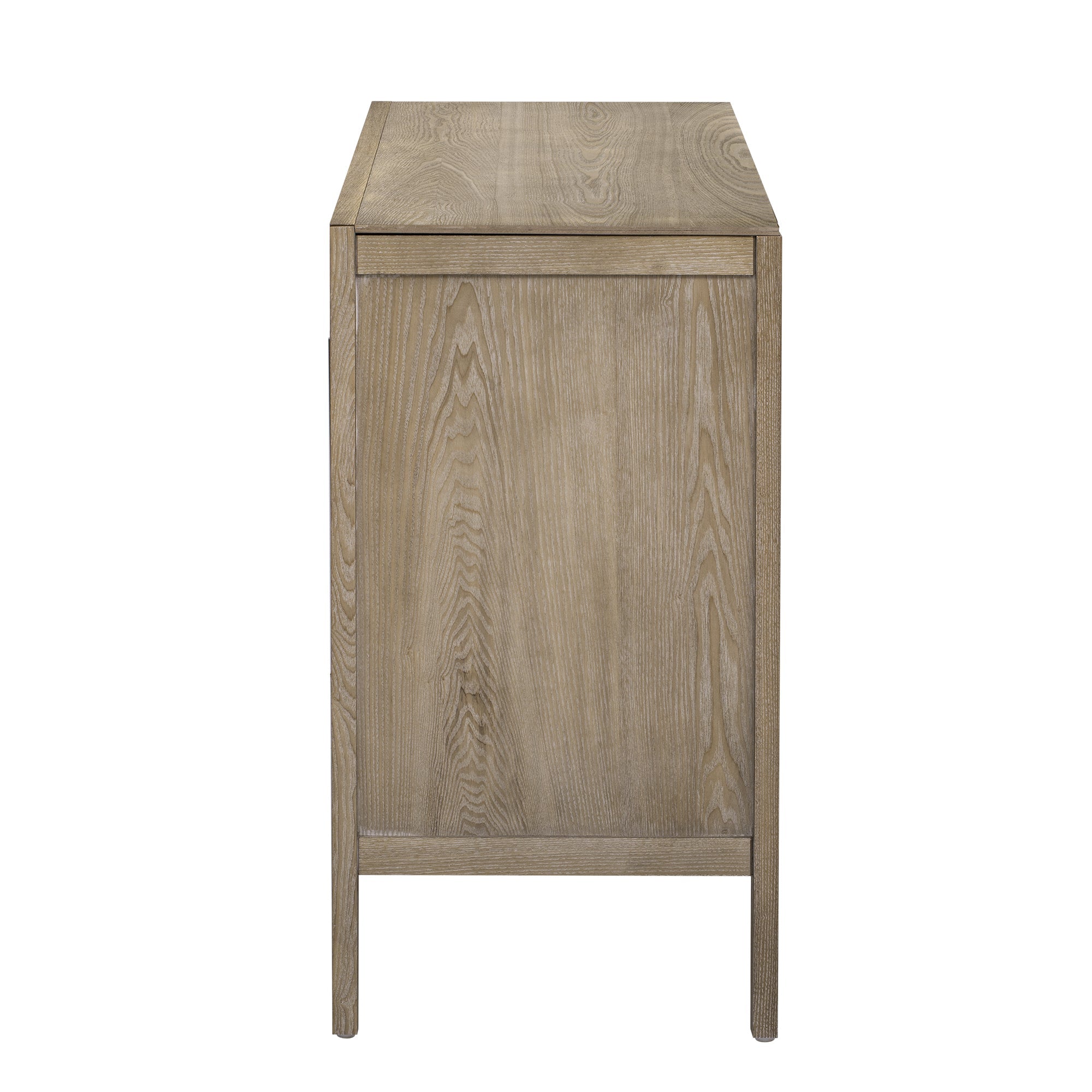 U_STYLE 47.2-Inch Farmhouse Sideboard with Ash Veneer and 2 Doors, Retro Buffet with 3-Tier Shelves and Adjustable Feet, Minimalist Wooden Storage Cabinet with Iron Handles for Living Room, Kitchen