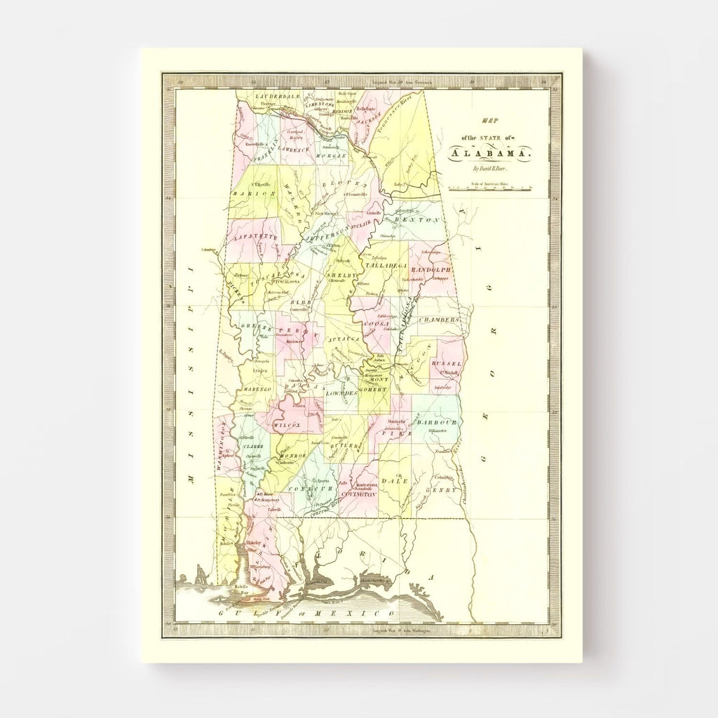 Vintage Map of Alabama 1834
