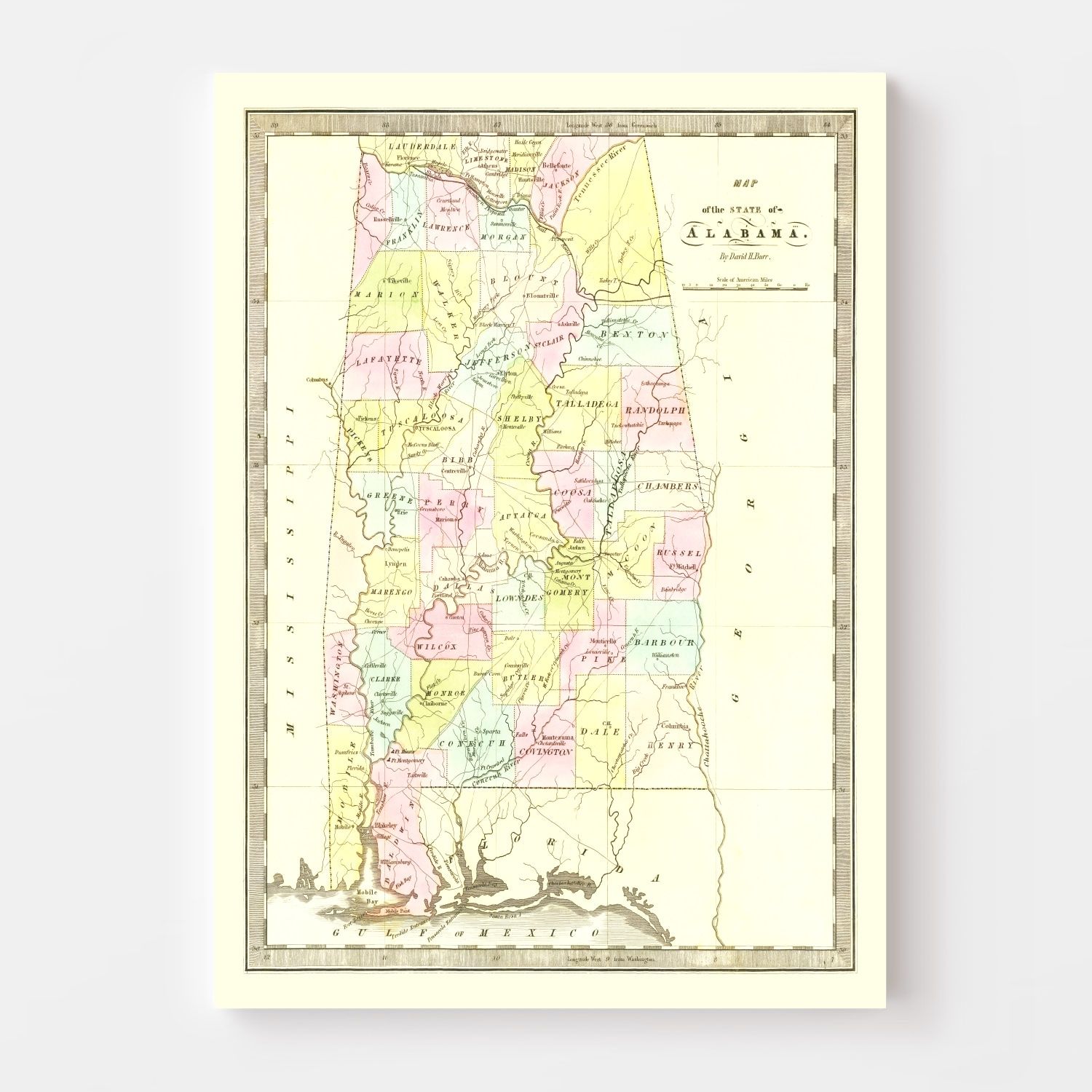 Vintage Map of Alabama 1834
