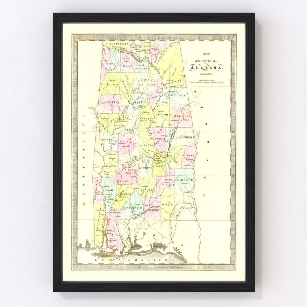 Vintage Map of Alabama 1834