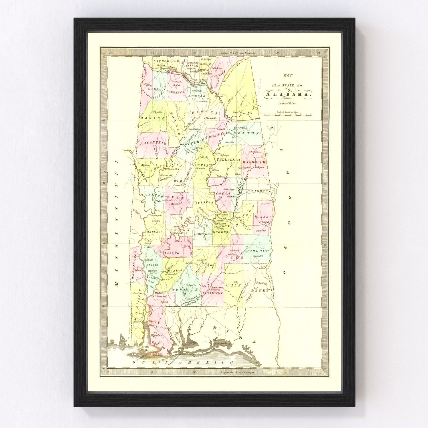 Vintage Map of Alabama 1834