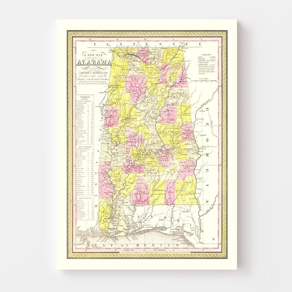 Vintage Map of Alabama 1847