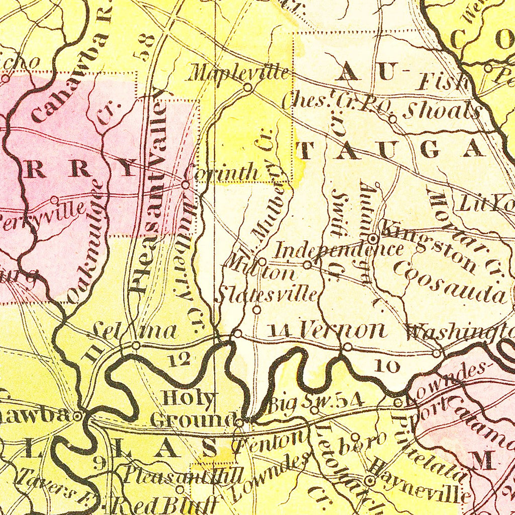 Vintage Map of Alabama 1847