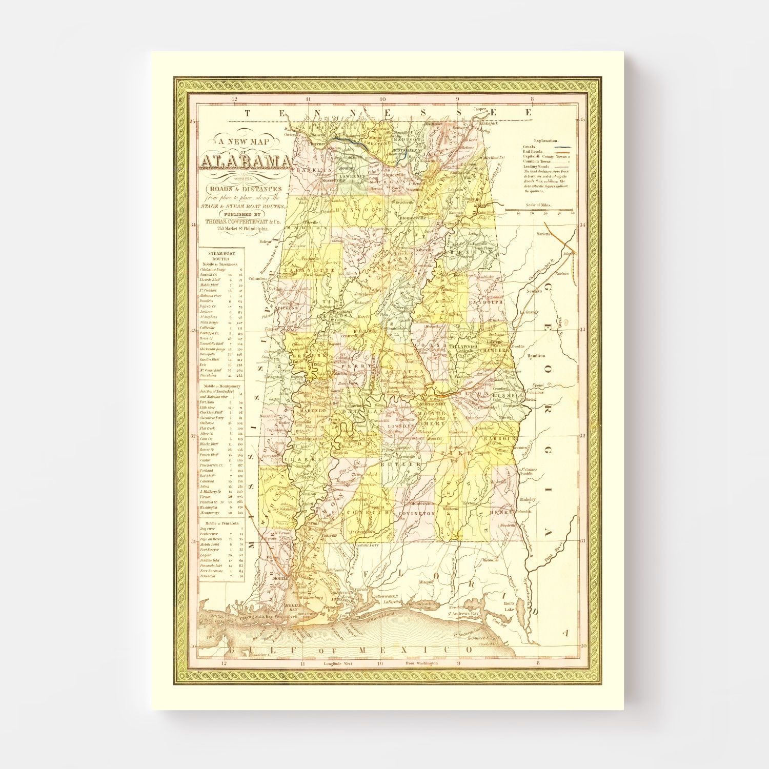 Vintage Map of Alabama 1854
