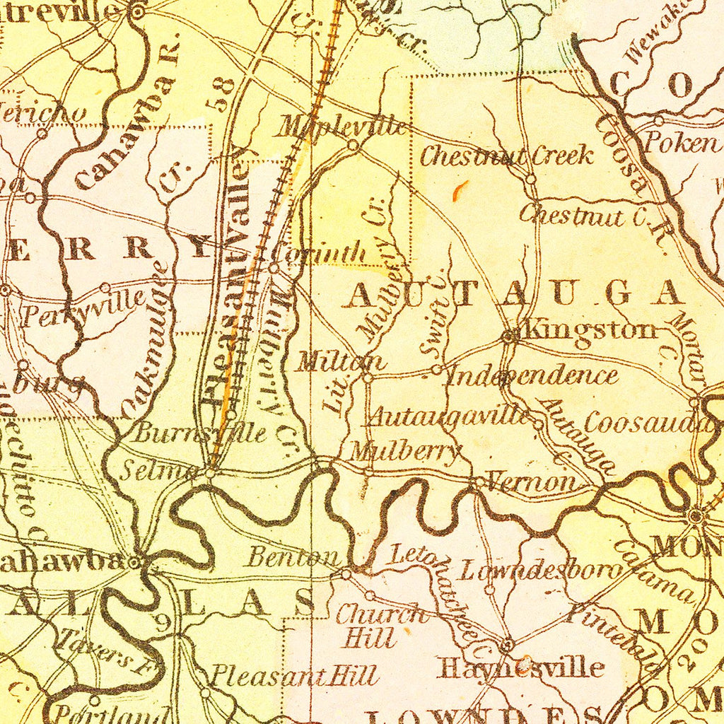 Vintage Map of Alabama 1854