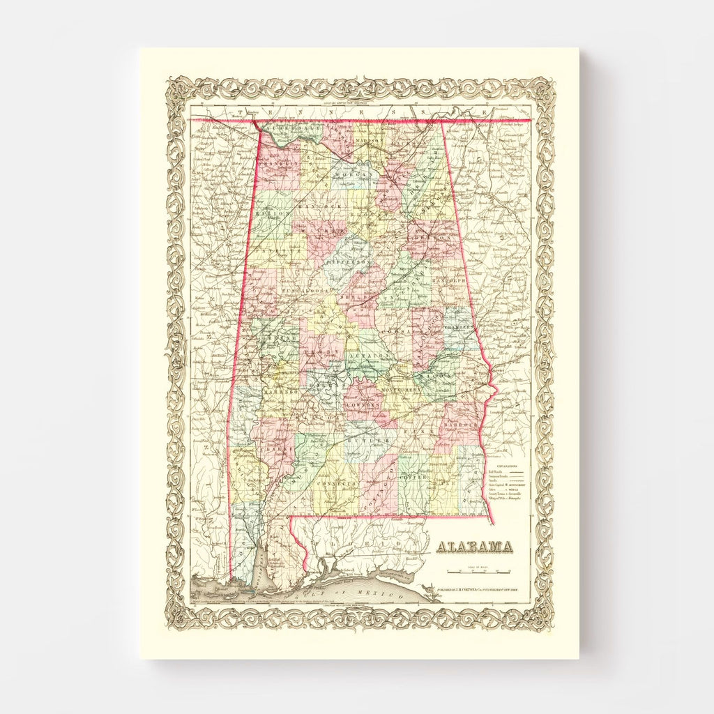 Vintage Map of Alabama 1855