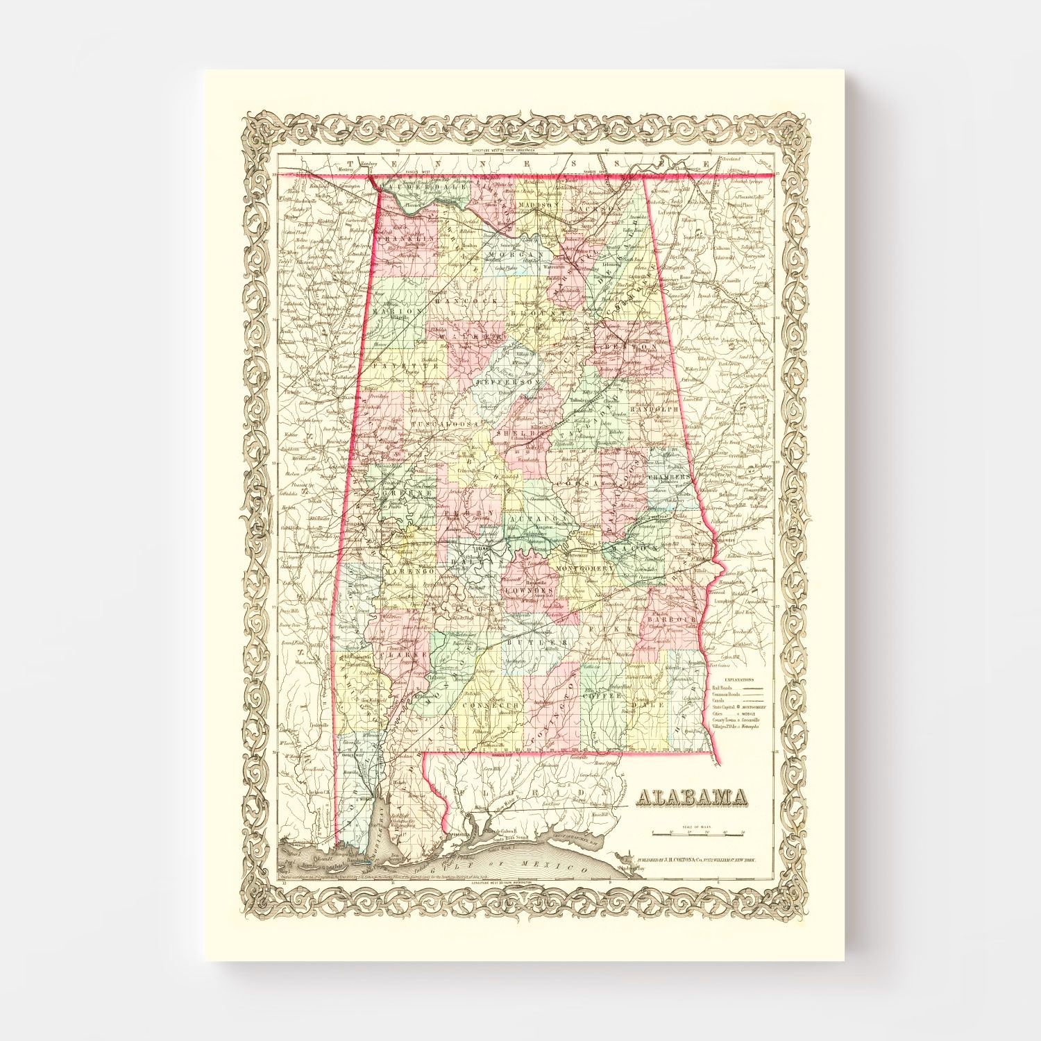 Vintage Map of Alabama 1855
