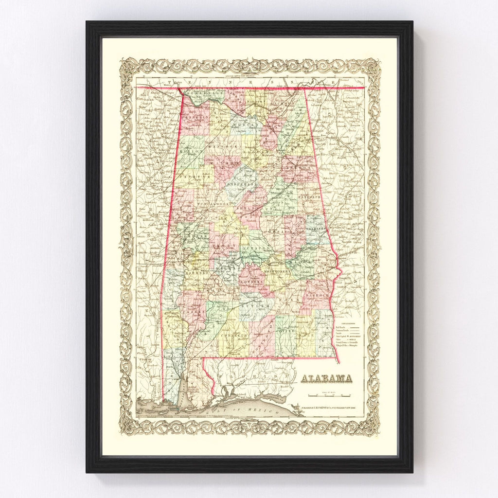 Vintage Map of Alabama 1855