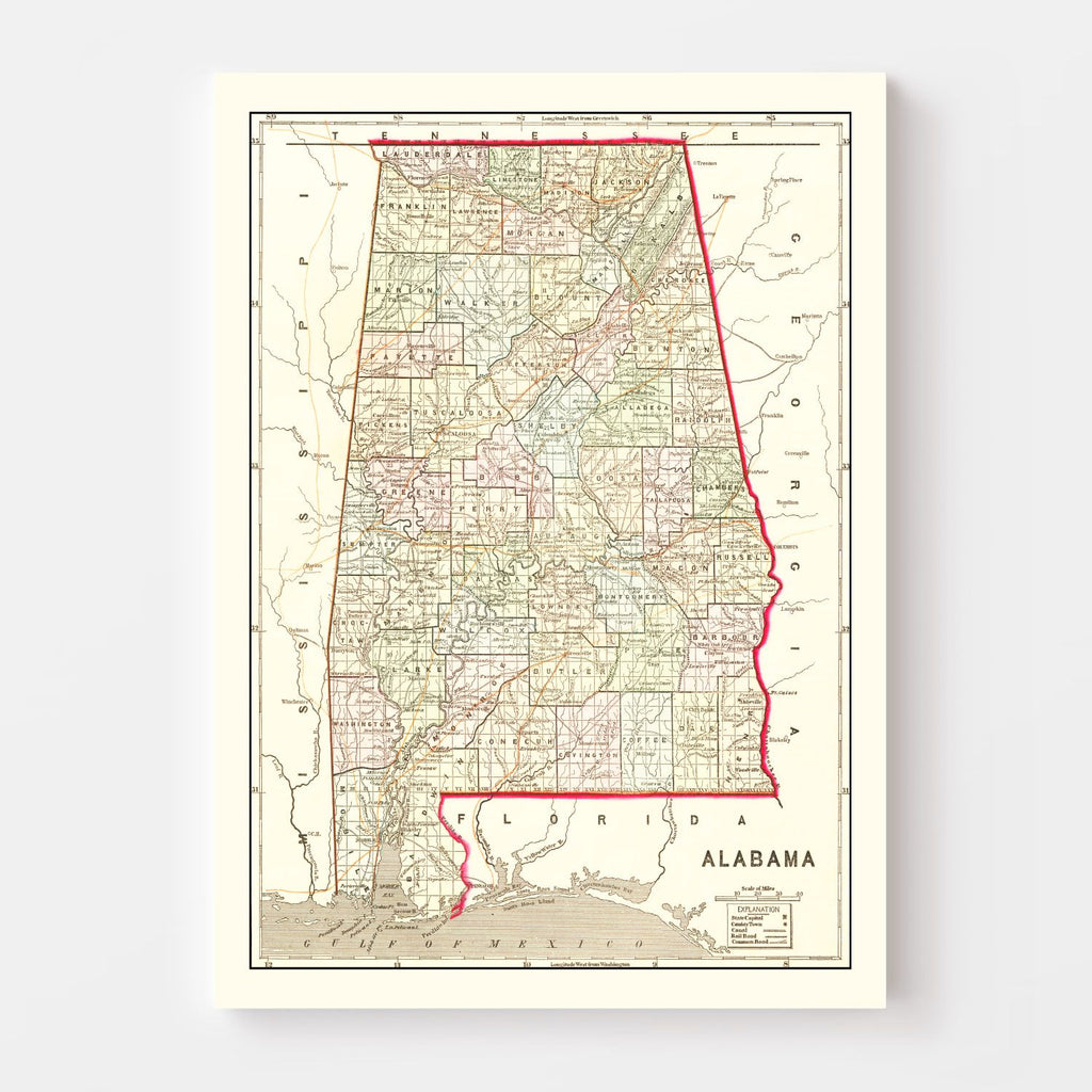 Vintage Map of Alabama 1856