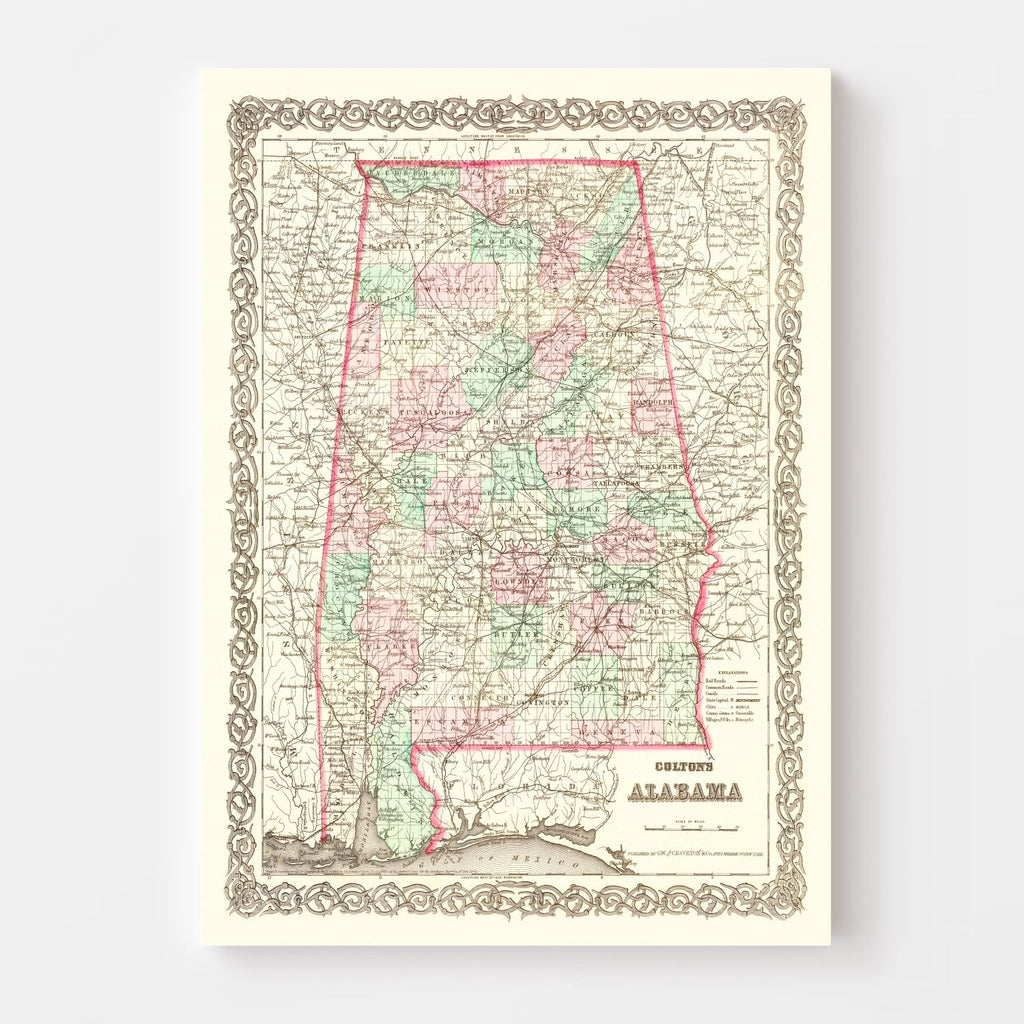 Vintage Map of Alabama 1871