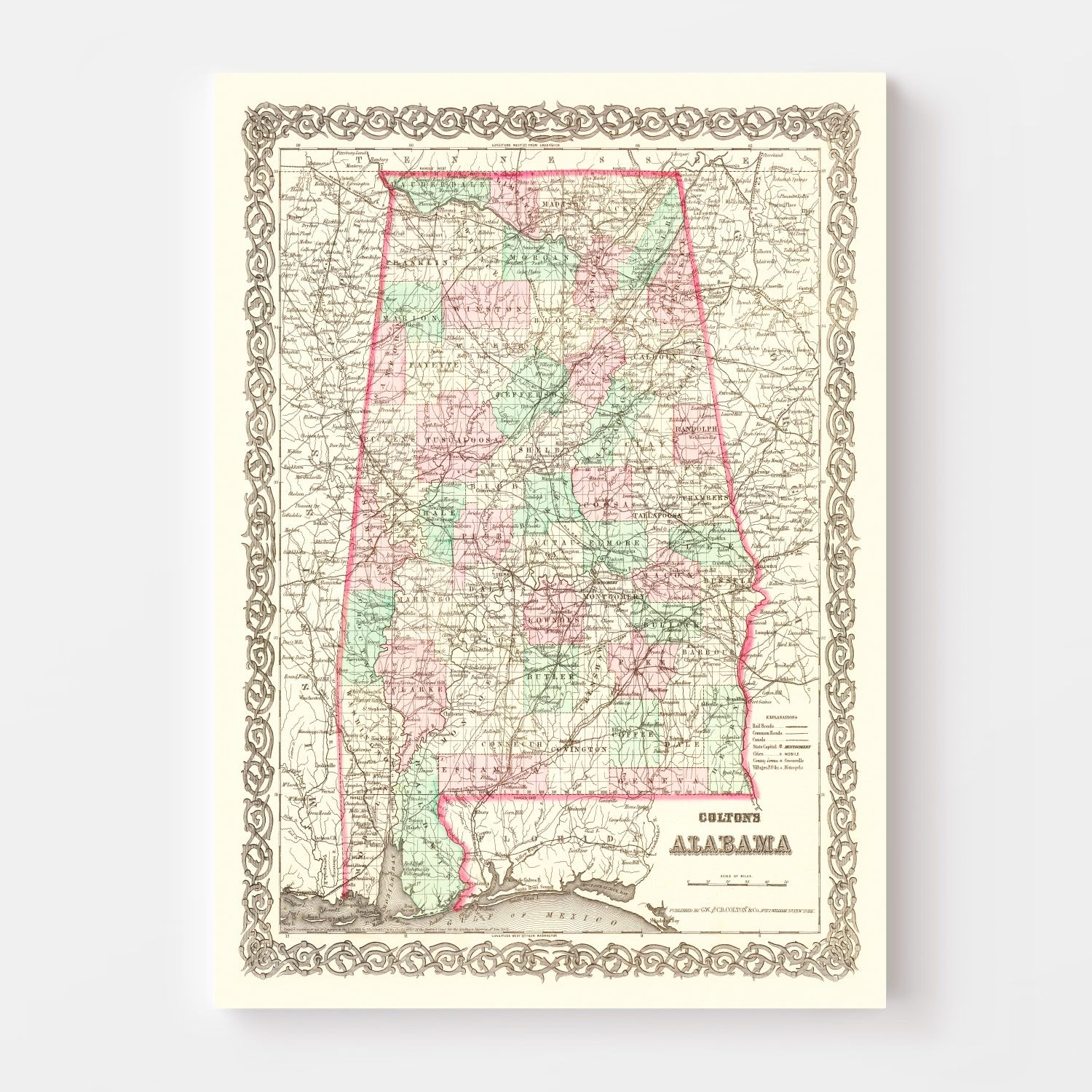 Vintage Map of Alabama 1871