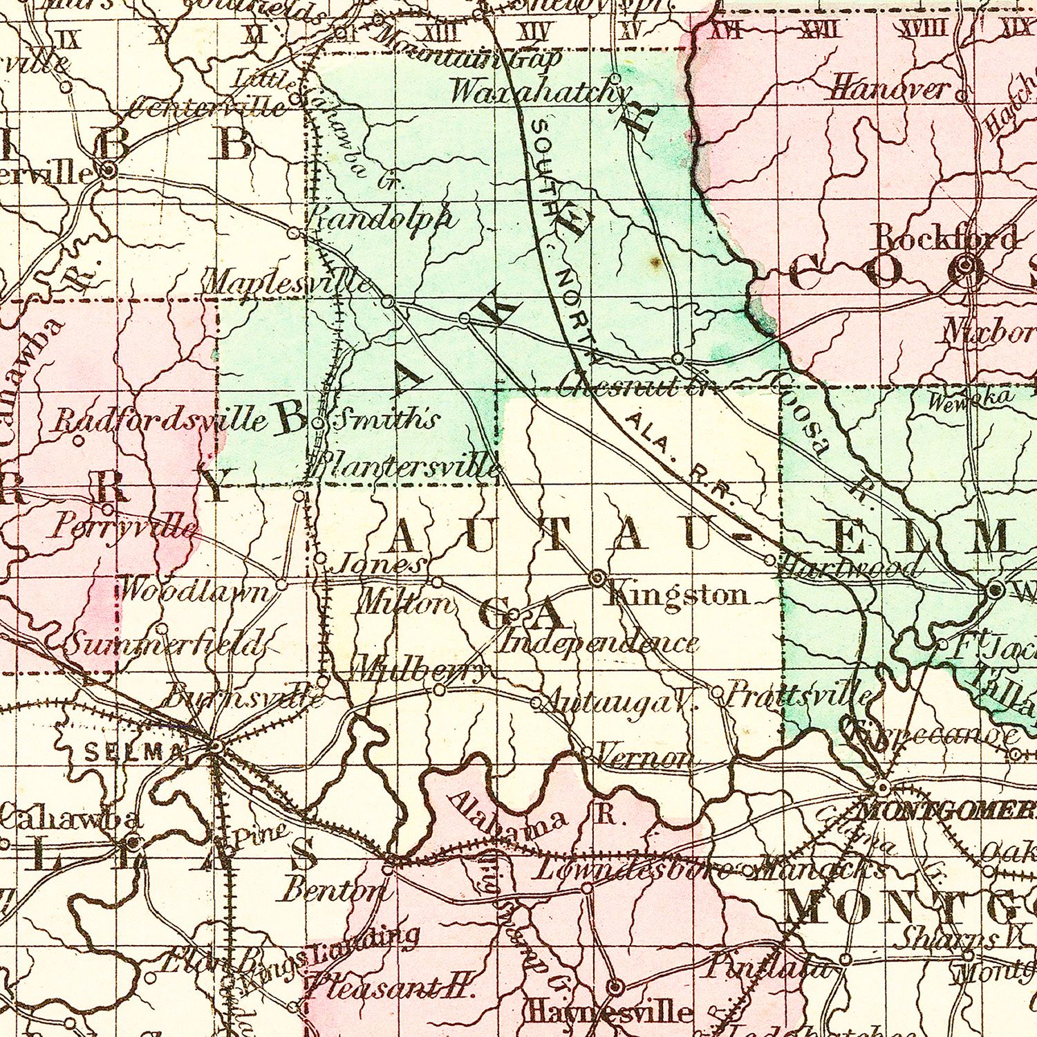 Vintage Map of Alabama 1871