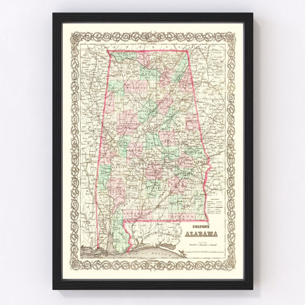 Vintage Map of Alabama 1871