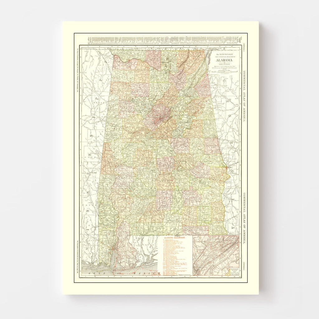 Vintage Map of Alabama 1917
