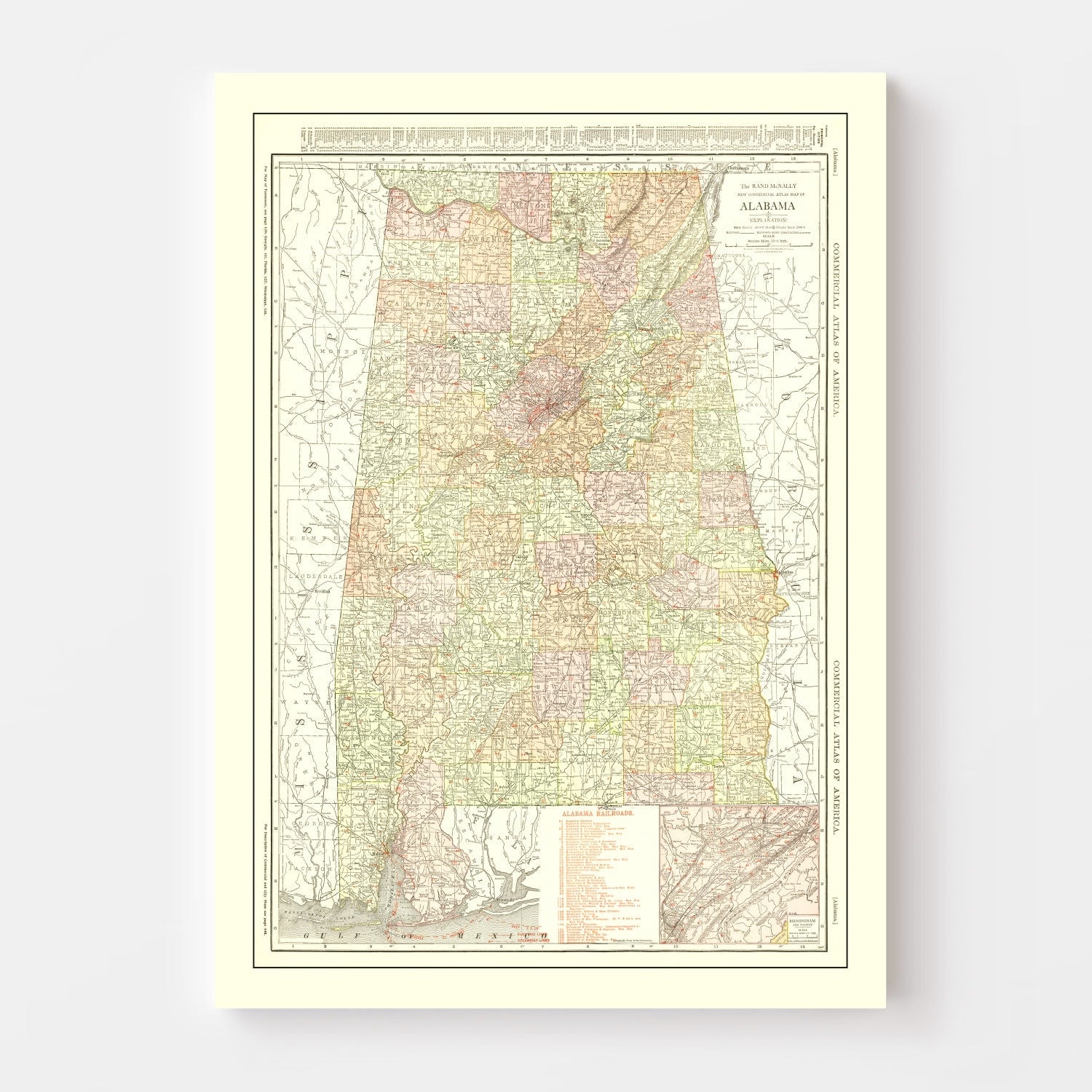 Vintage Map of Alabama 1917