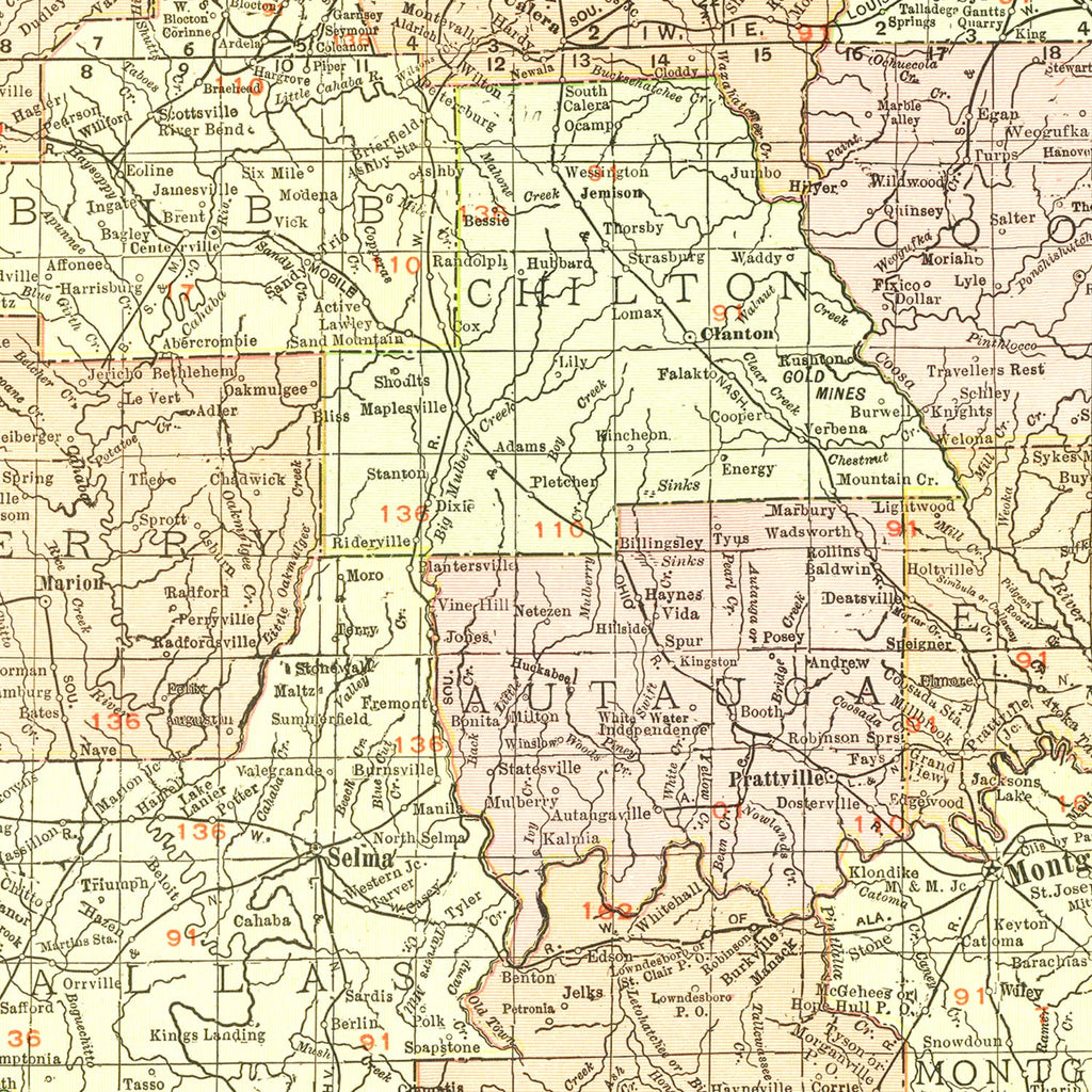 Vintage Map of Alabama 1917