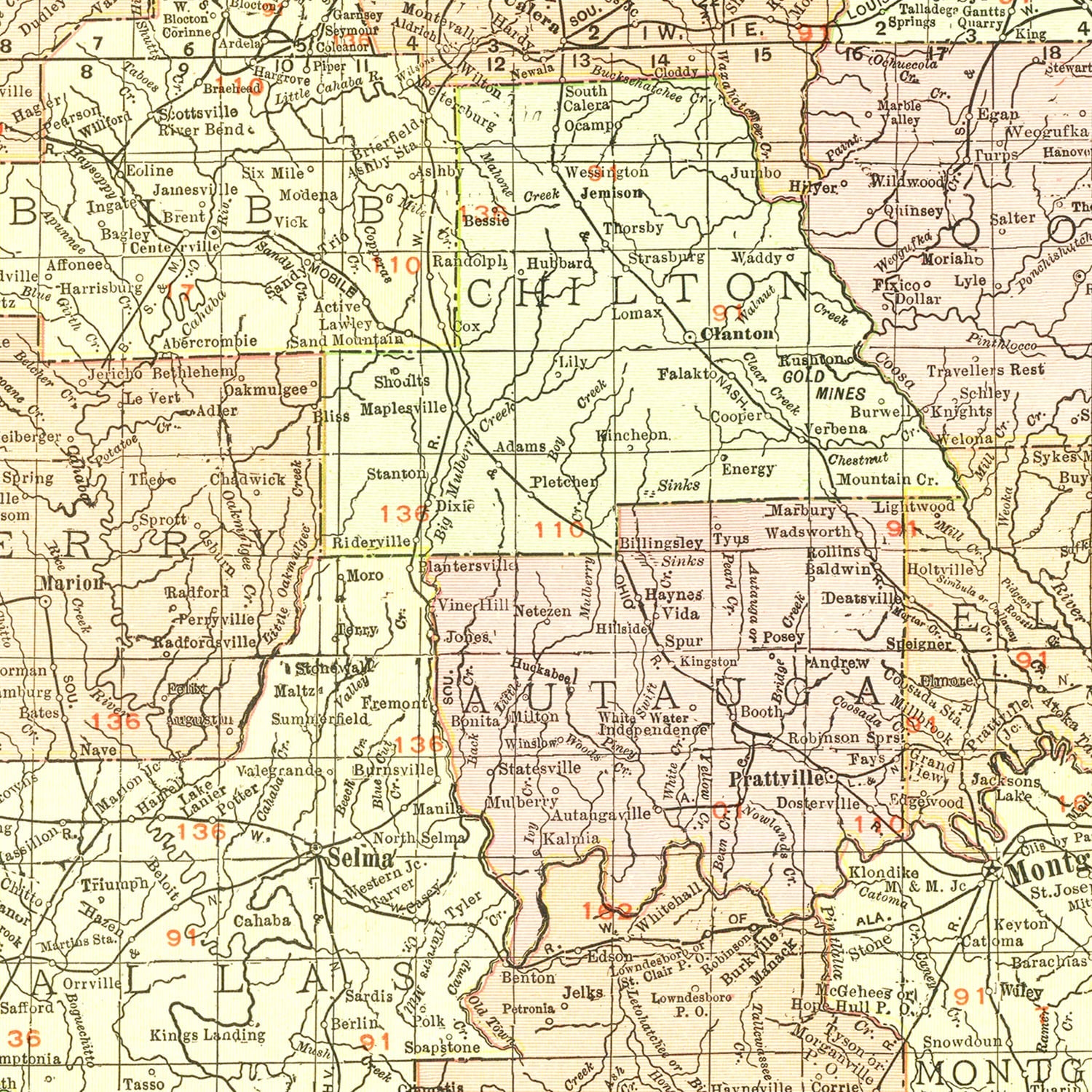 Vintage Map of Alabama 1917