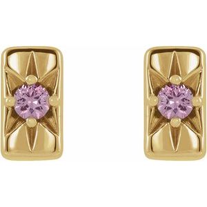 14K Yellow Gold Natural Pink Sapphire Bar Earrings – image 2
