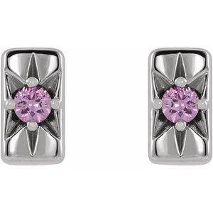 Sterling Silver Natural Pink Sapphire Bar Earrings – image 2