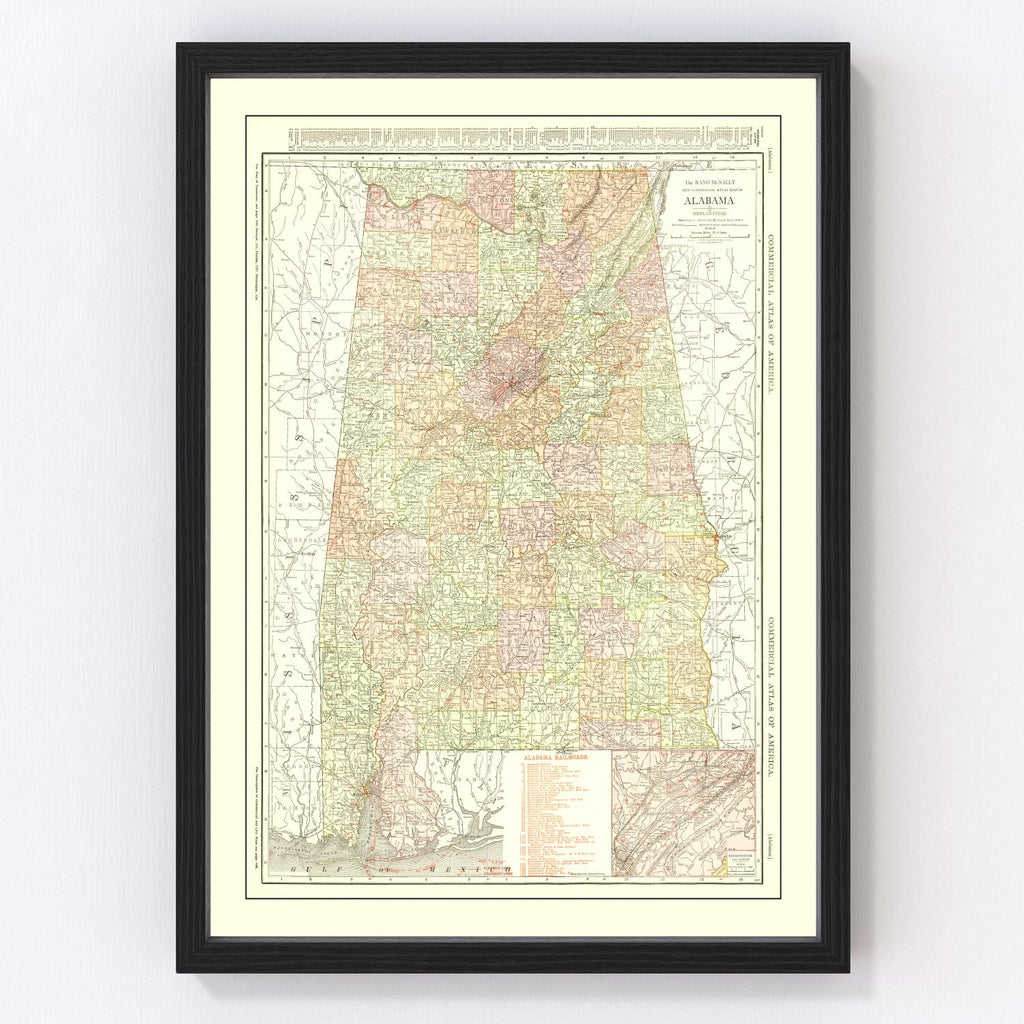 Vintage Map of Alabama 1917