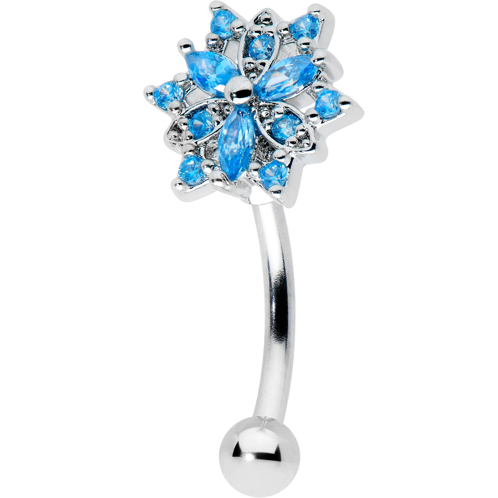 16G 5/16 Blue CZ Gem Snowflake Blues Curved Eyebrow Ring