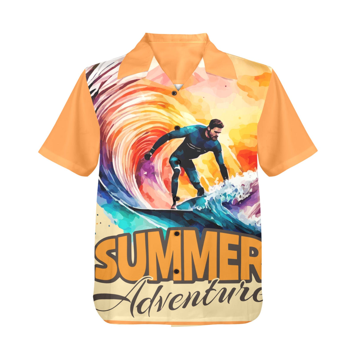 Summer Adventures Men's Orange Button Front Hawaiian Shirt