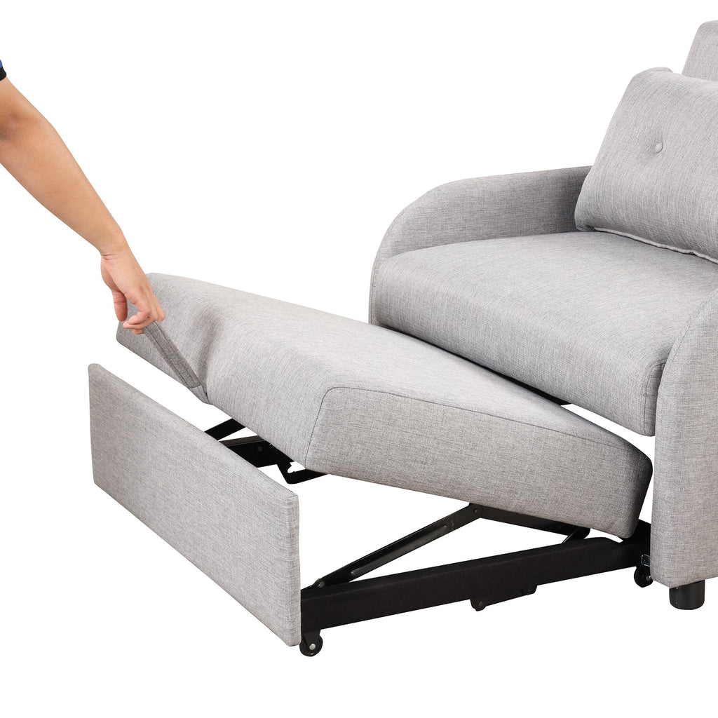 3-in-1 Pull Out Sofa Sleeper with Wing Table and USB Charge, Gray Linen, Iron Frame, 36.2-71.7'D x 42.9'W x 35.8'H