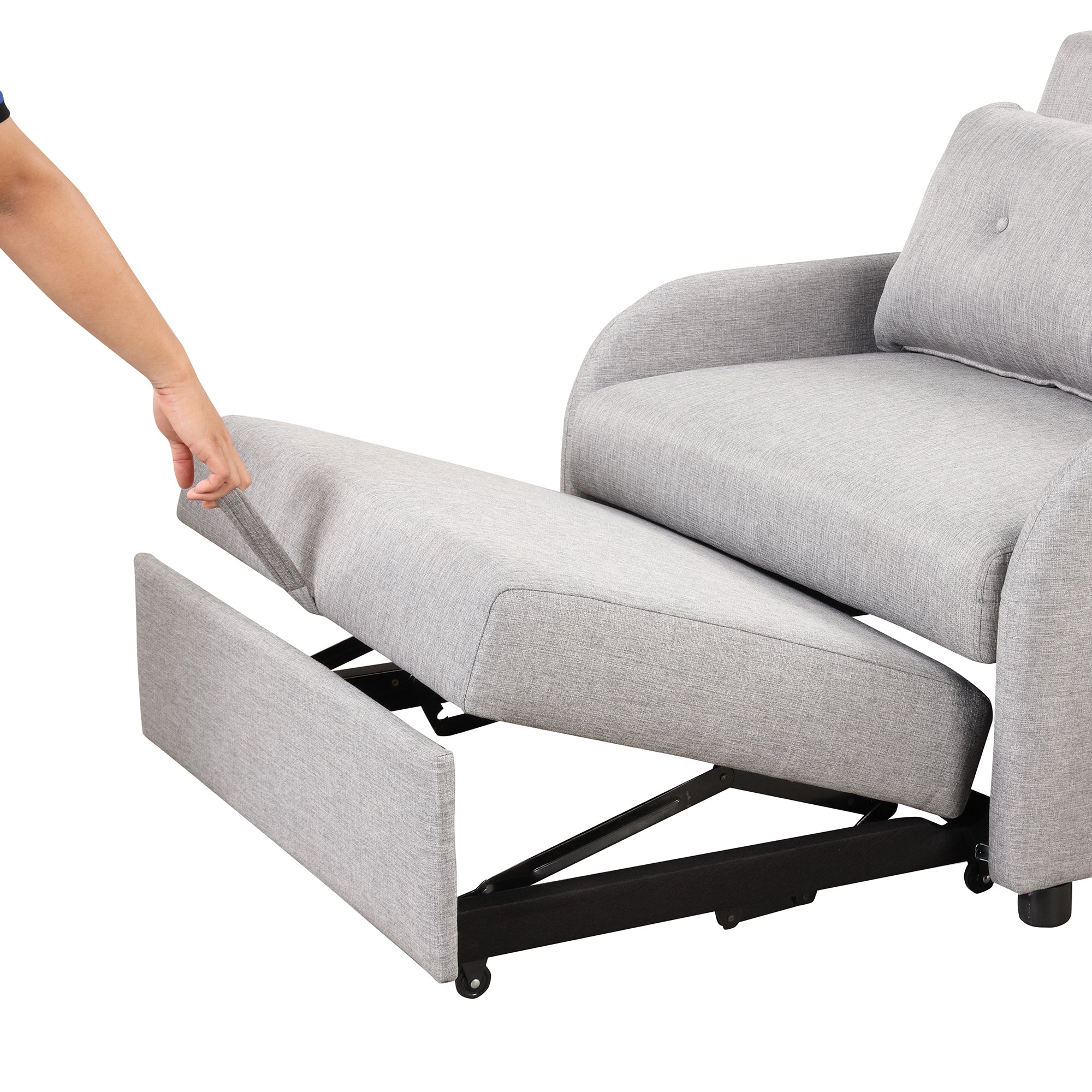 3-in-1 Pull Out Sofa Sleeper with Wing Table and USB Charge, Gray Linen, Iron Frame, 36.2-71.7'D x 42.9'W x 35.8'H