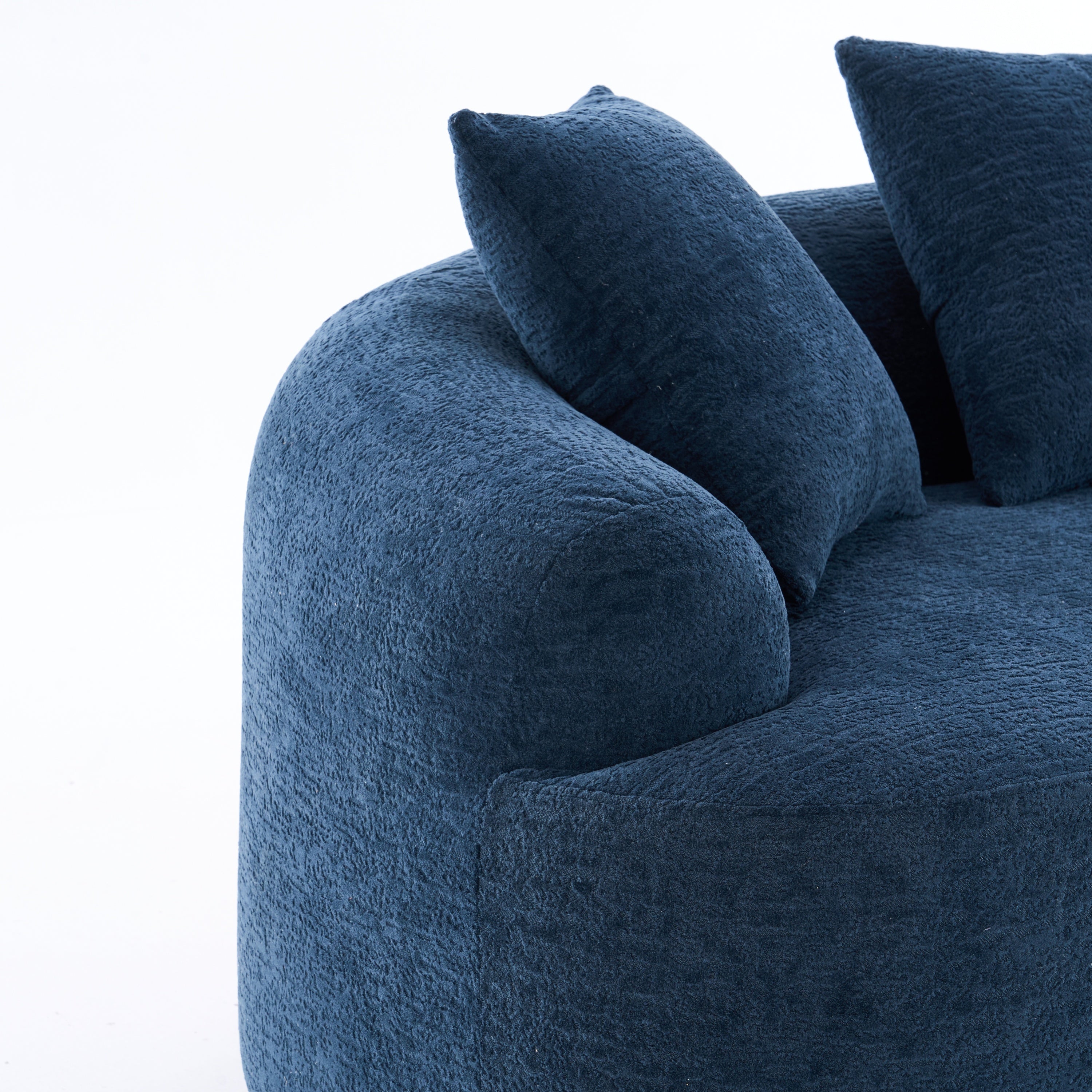 LY-025S Curved Loveseat Blue Full Compression Sponge Sofa, 30D Chenille No-Assembly Compact Sofa for Small Spaces & Apartments, 65'L, 300 lbs, 3 Pillows