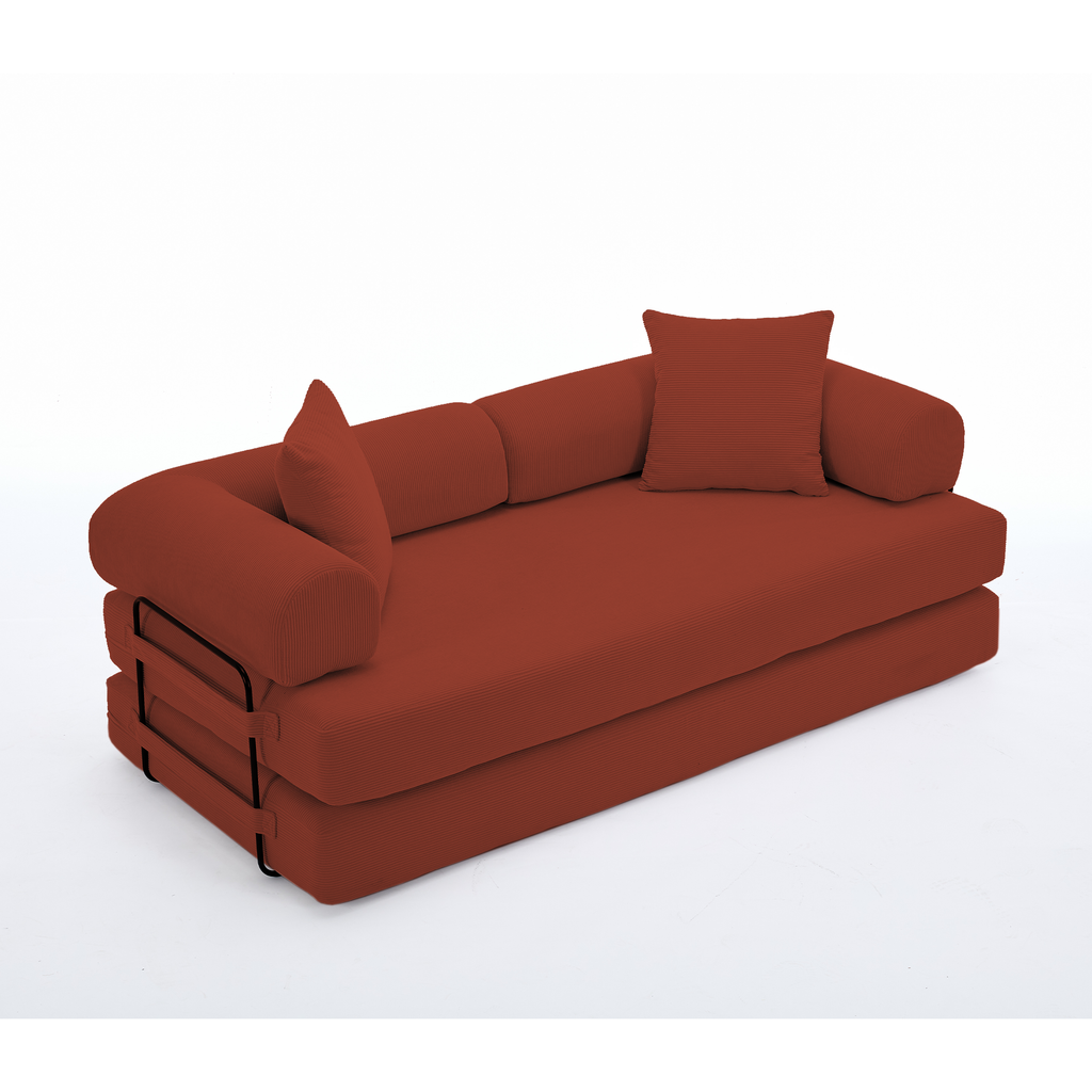 [NEW ARRIVED] [VIDEO PROVIDED] 78.5' Folding Convertible Out Sleeper Sofa Bed,5-in-1 DIY Combination Convertible  Sofa, 3 seat, Folding Sleeper Sofa, King Size , Bedroom,Apartment,Corduroy,Ancora Red