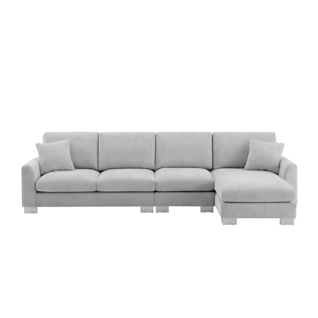 Modern Oversized L-shaped Sectional Sofa with Chaise and Free Pillows, Chenille Fabric, 119*55 Inches, Light Gray