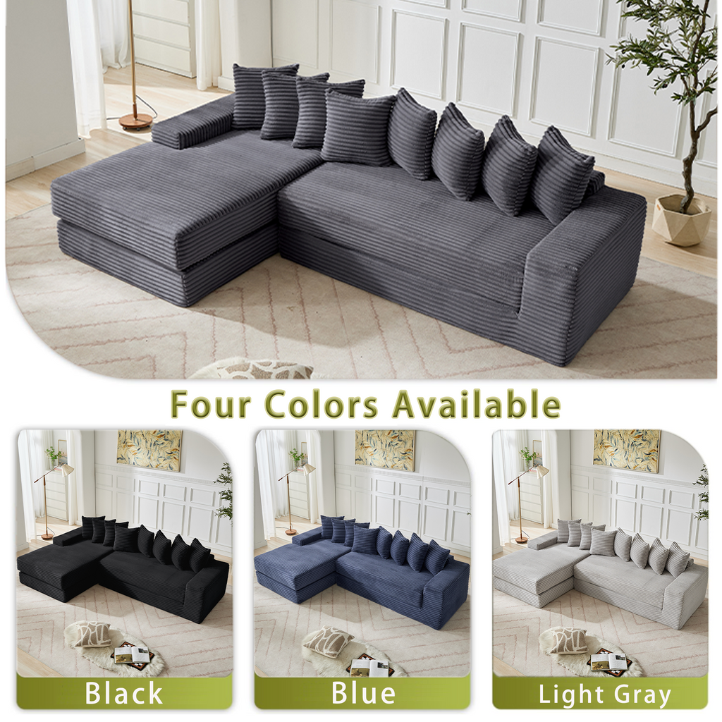 [NEW ARRIVED] [VIDEO PROVIDED] Oversize Cloud Couch, L-Shape Sofa, Convertible Floor Sleeper Sofa Bed, No Assembly ,Eight pillows,3-in-1,Side Pocket,(Left Facing Sofa),3 Seat,Corduroy,Dark Gray
