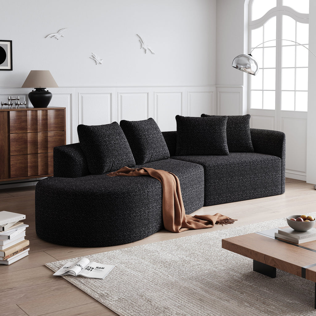 Modern Upholstered Oversized Sectional Sofa, 112-Inch Chenille 4-Seater Extra Deep & Wide Seat Curved Cloud Couch with 4 Throw Pillows, Free Combination Sofa Couch for Living Room,Bedroom
