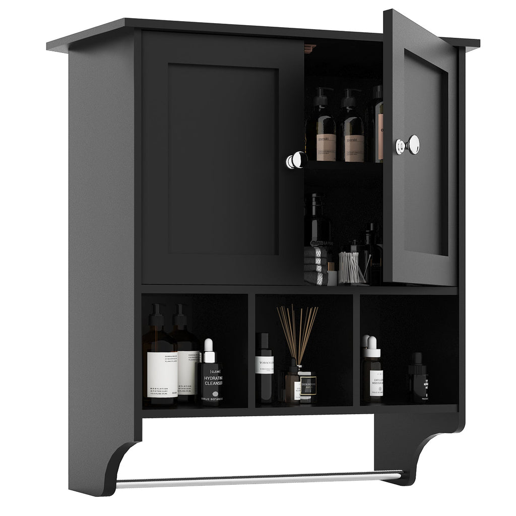 Rokach Bathroom Cabinet with Ample Storage in Black Particle Board, 27.5 x 23.8 x 7.8 inches