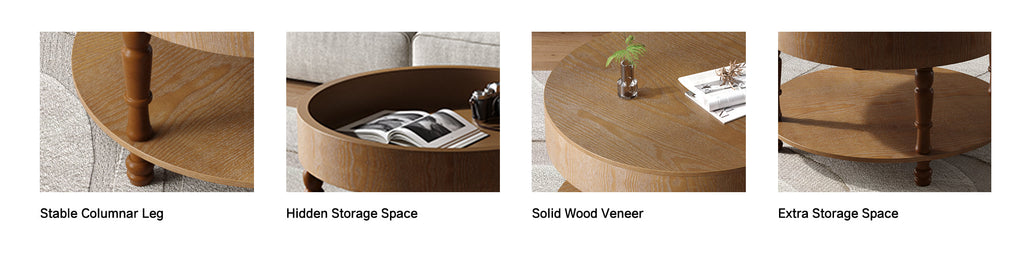Coffee Table with Dual Storage for Living Room, 31.5' Modern Round Coffee Table with Storage and Hidden Compartment, Adjustable Leveling Feet, Easy Assembly (Walnut)