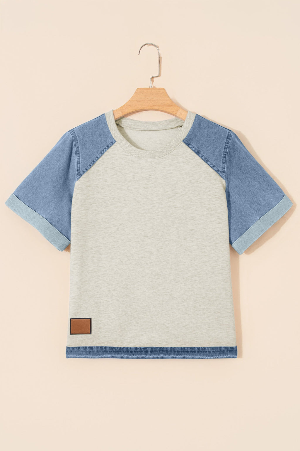 Colorblock Denim Patchwork Raglan Sleeve Tee