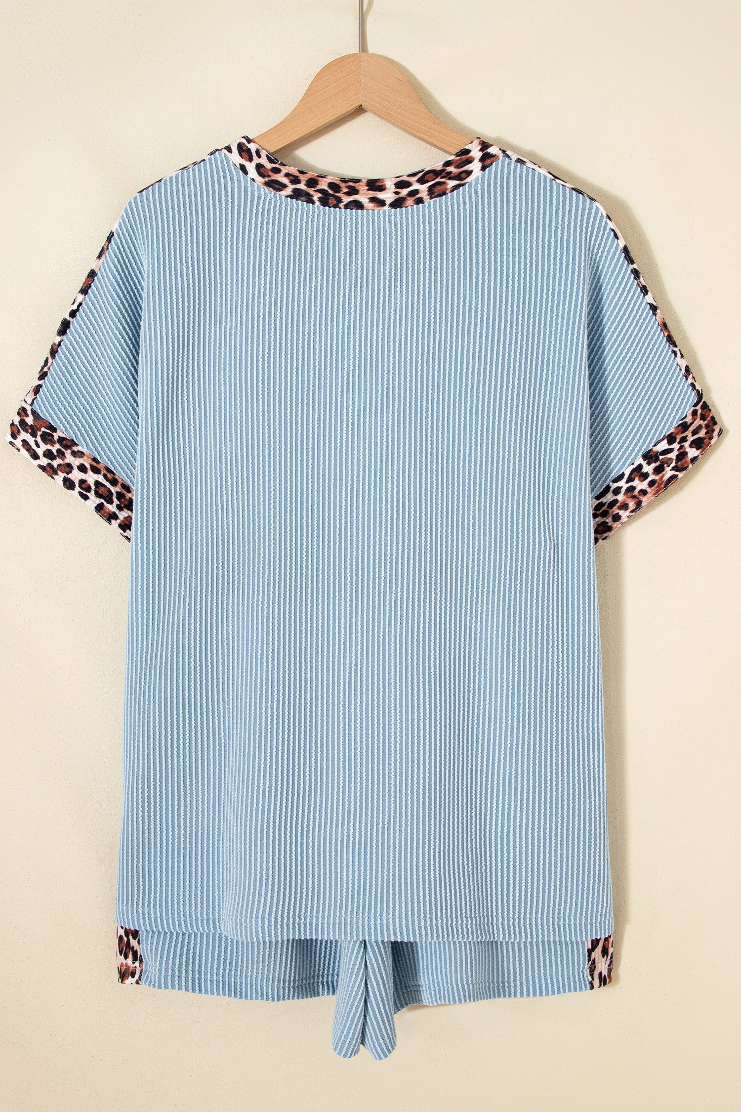 Leopard Trim Corded Knit Top & Shorts Set