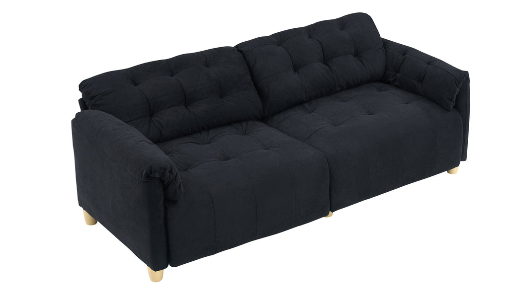 French retro cloud fabric double-seat creamy style straight-line sofa for the living room.
