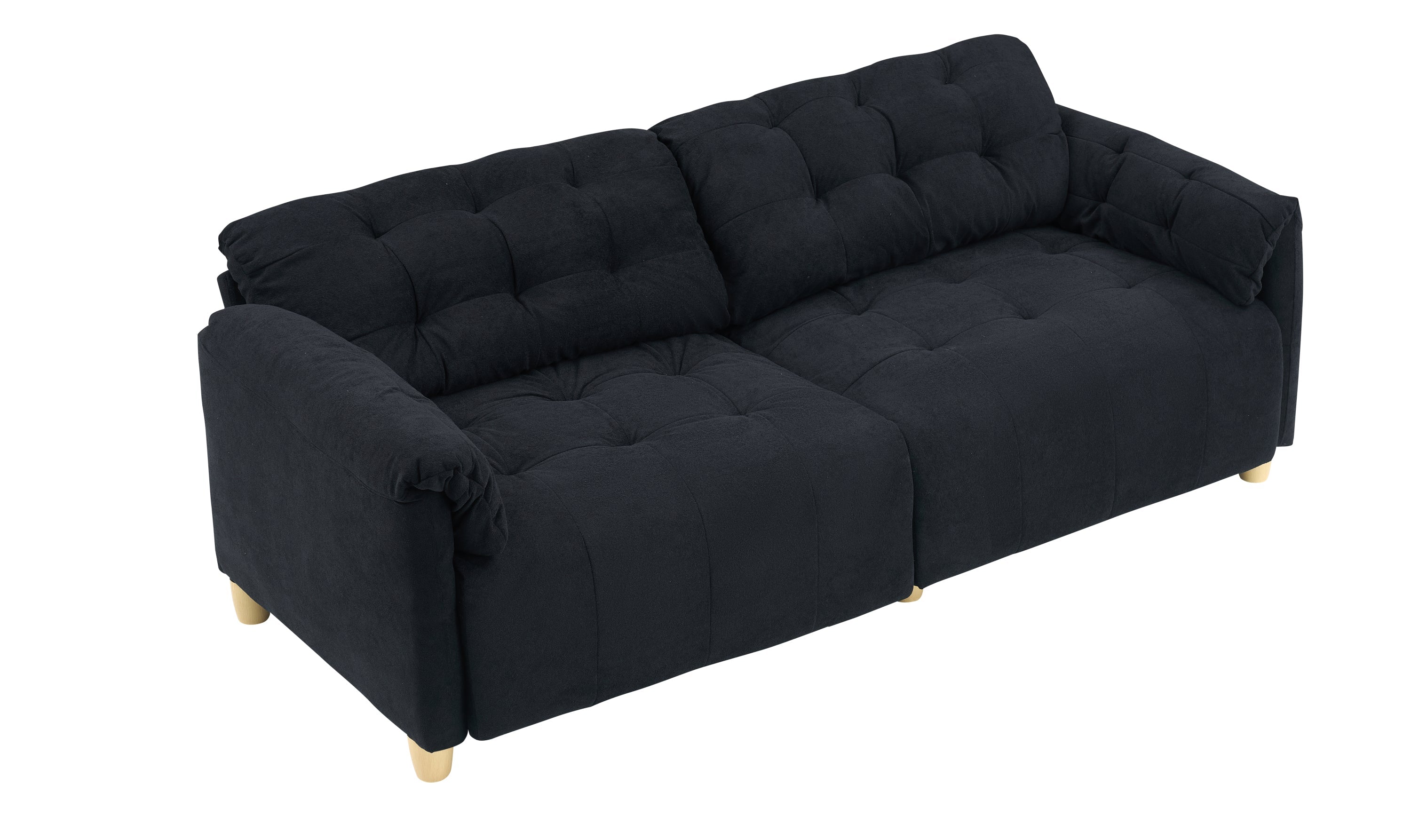 French retro cloud fabric double-seat creamy style straight-line sofa for the living room.