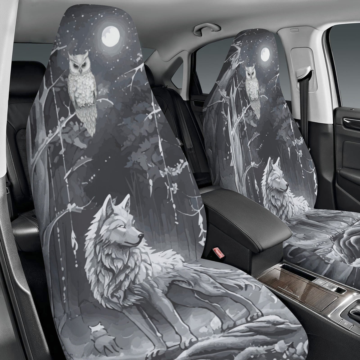 Wolf in Moonlit Forest Car Seat Covers - Set of 2 | Ships from USA