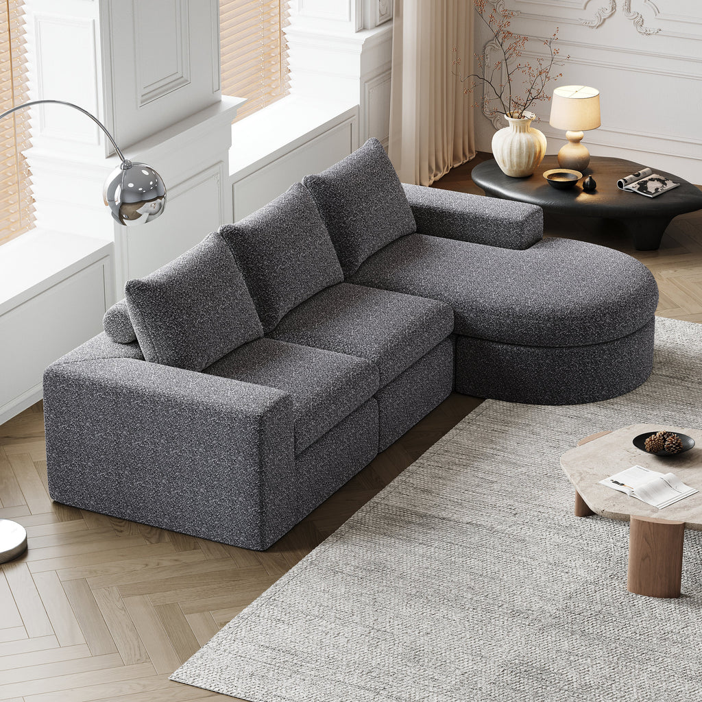 99-Inch Chenille Cloud Curved Sectional Sofa with Chaise, L-Shaped Modern Boneless Couch with Deep Seats, Chenille Sectional Sofa for Living Room and Bedroom, No Assembly Required