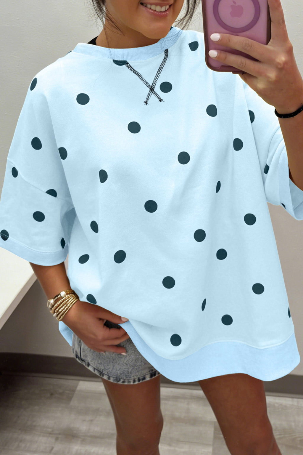 Retro Polka Dot Crossed Seam Oversize Tee
