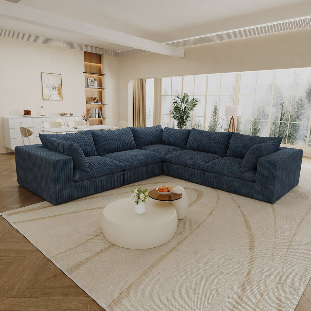 118.2' Cloud Sofa,Corduroy Fabric,Deep Seat Couches,Double-layer design,Removable Cushion,No Assembly, DIY Combination for Living room, Bedroom,Conference room ,Apartment,Blue