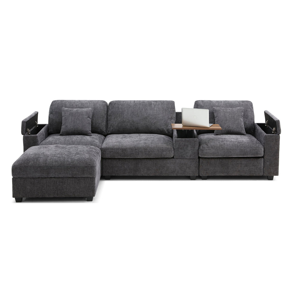 120.3'Sectional Sofa ,L-Shaped Oversized Couch ,Comfy Cloud Couch Set with Drop Down Table,360-degree Swivel tray ,Cup Holders,USB Charger,Storage Ottoman and  Armrest,Wide Seat Sofa for Living room