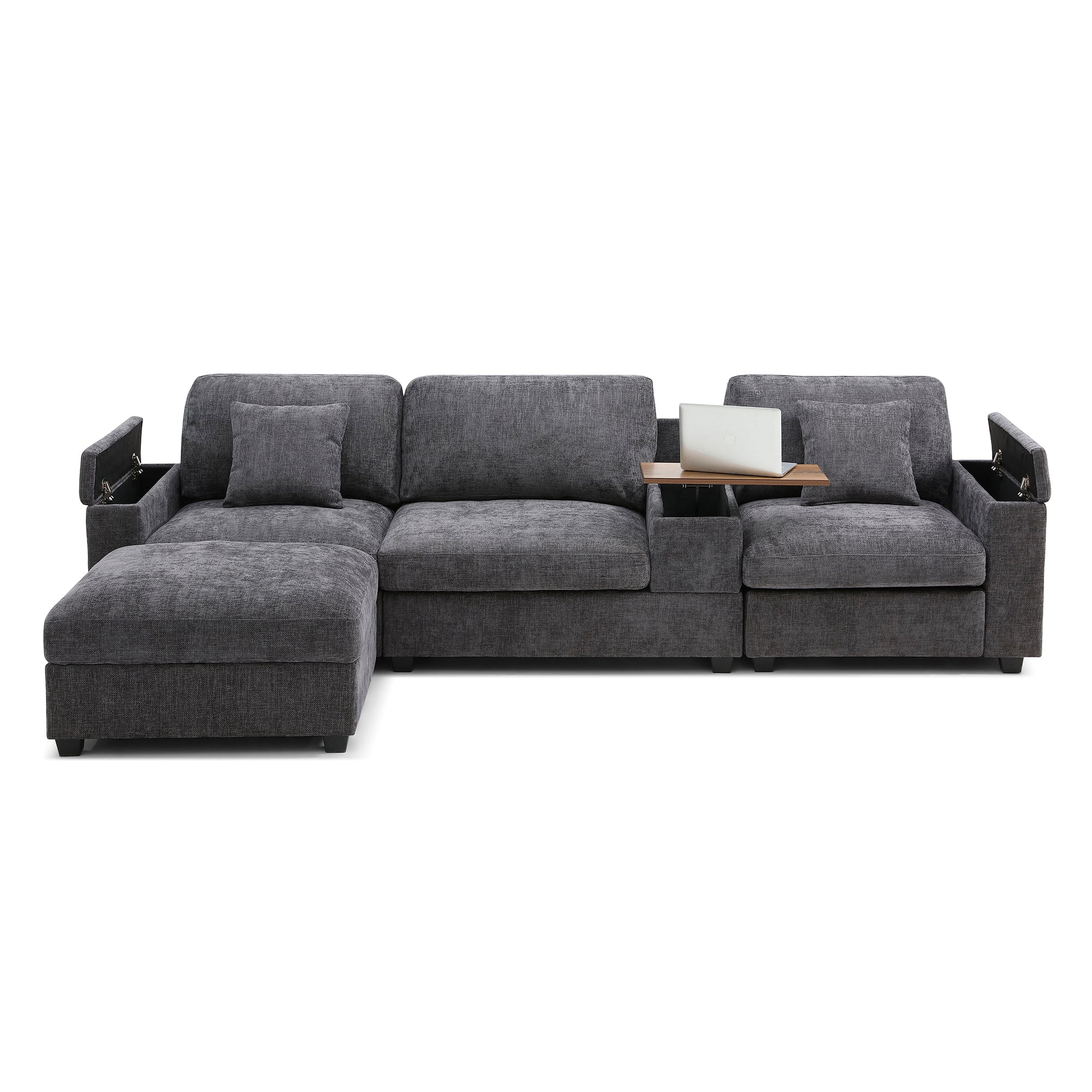120.3'Sectional Sofa ,L-Shaped Oversized Couch ,Comfy Cloud Couch Set with Drop Down Table,360-degree Swivel tray ,Cup Holders,USB Charger,Storage Ottoman and  Armrest,Wide Seat Sofa for Living room